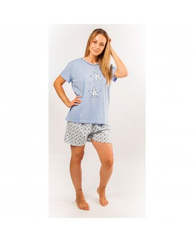 Pijama Verano Algodón Señora Bordado Estrella a precio barato Talla M