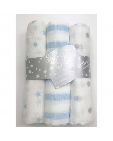 Pack de 3 Muselinas Algodón Topos azul