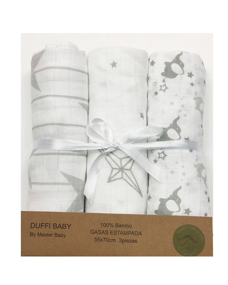 Pack de 3 Muselinas Bambú Estrellas gris