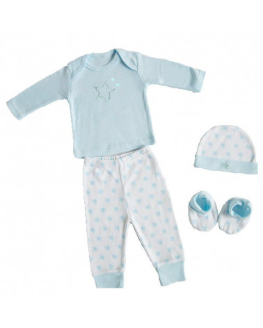 Set Regalo Bebe 4 piezas Algodón Estrella azul