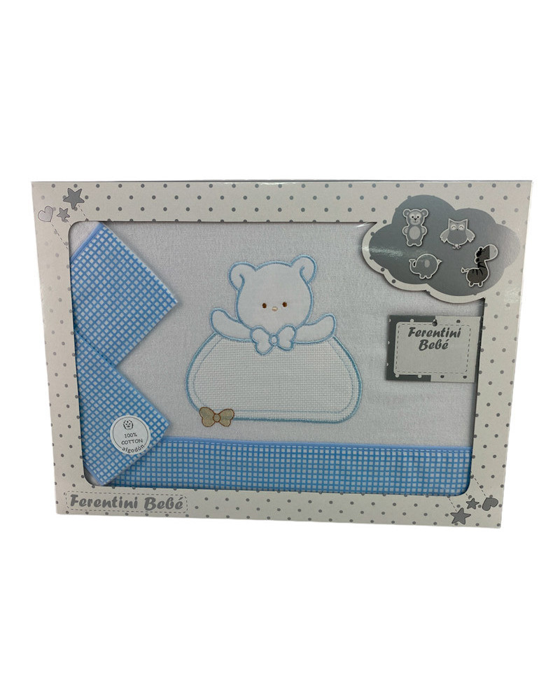 Juego Sábanas Cuna Franela Bordado Oso azul