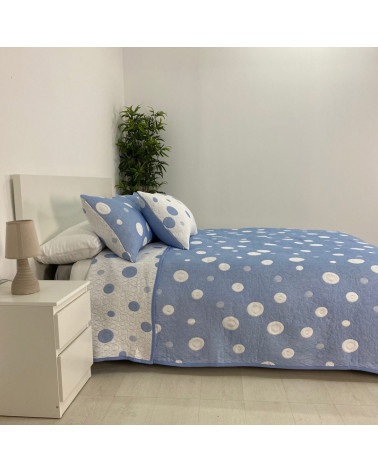 Colcha Piqué Reversible Rocío azul blanco