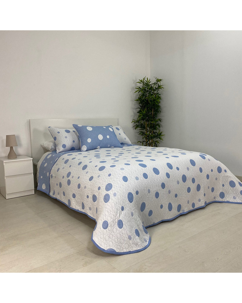 Colcha Piqué Reversible Rocío blanco azul