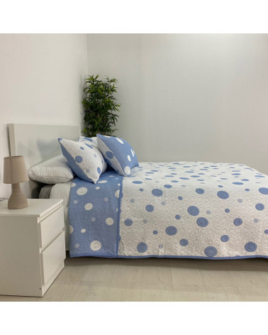 Colcha Piqué Reversible Rocío blanco azul