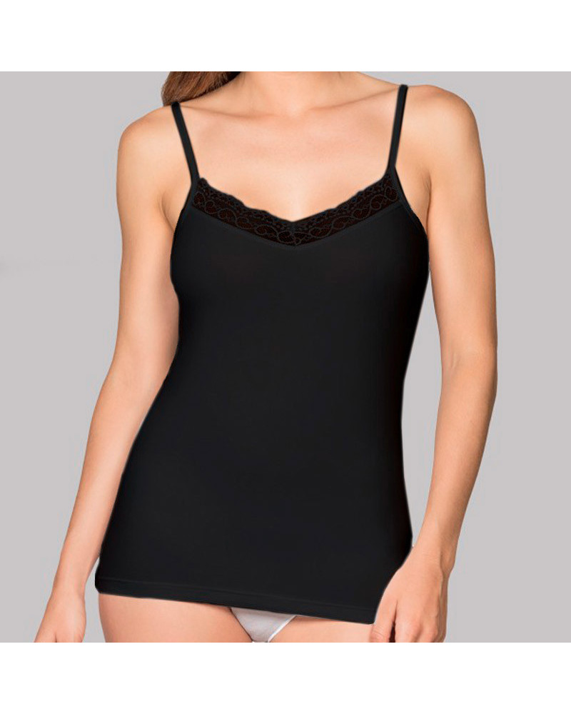 Camiseta Mujer Encaje Algodón Tirante Naiara negra