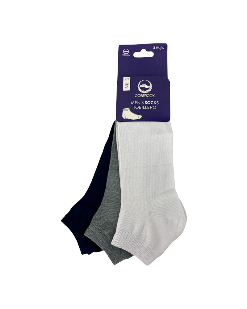 Calcetín Tobillero Hombre Algodón Pack 3 marino, gris, blanco