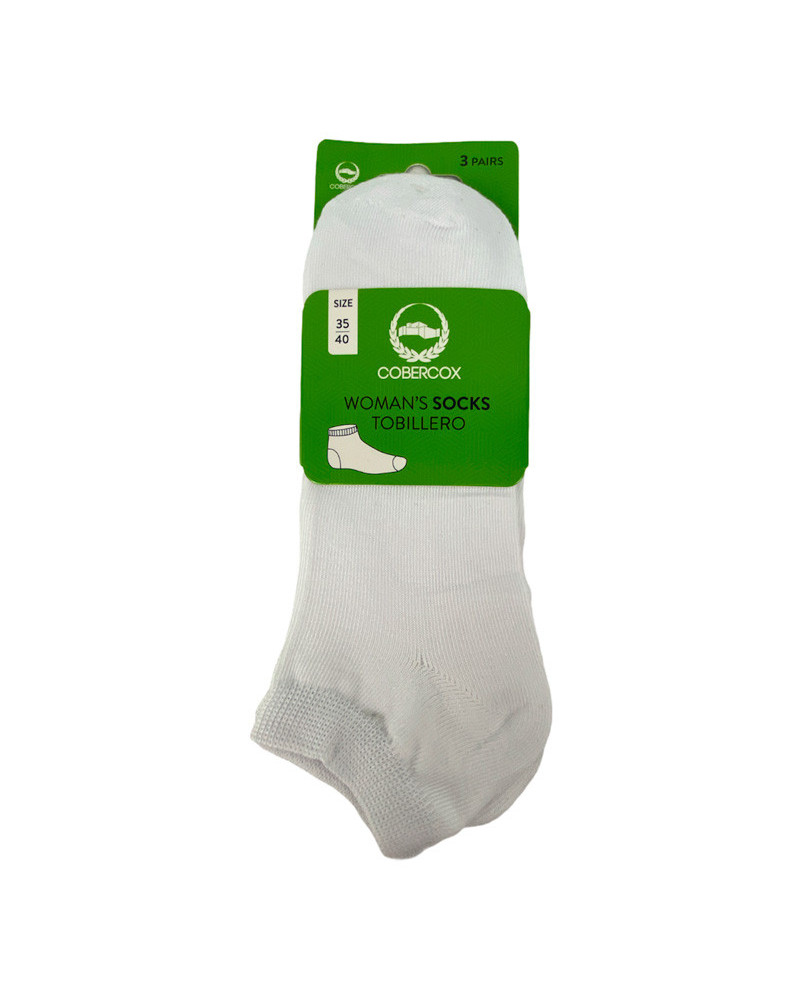 Calcetín Tobillero Mujer Algodón Pack 3 blanco