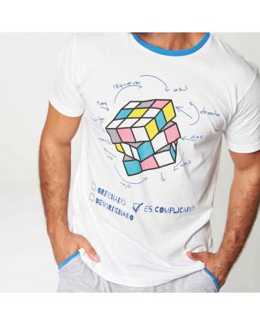 Pijama Hombre Algodón Verano Cubo de Rubik MuyDemi gris