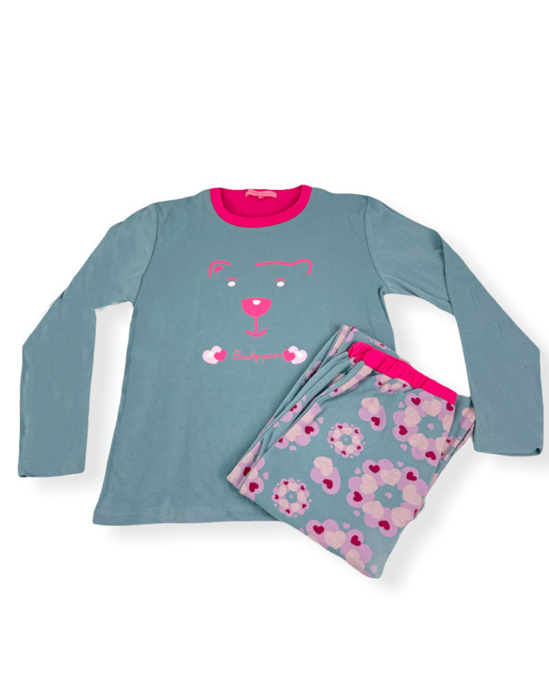 Pijama Mujer Invierno Interlock Osito fuscia