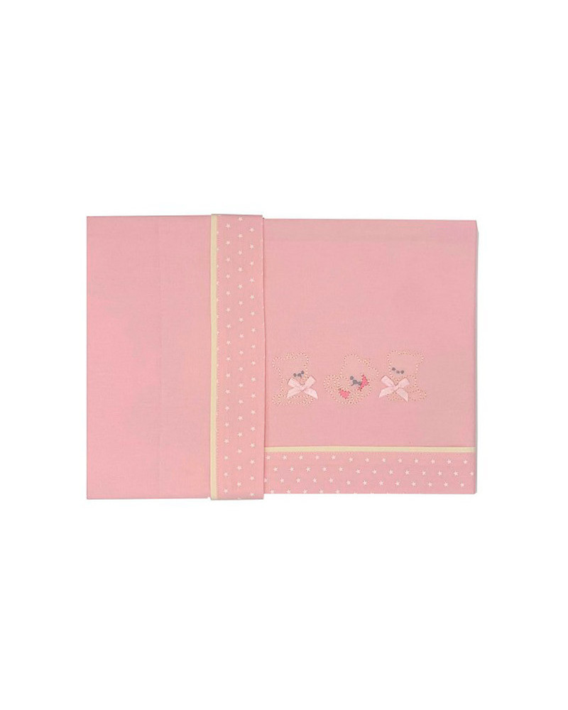 Juego Sábanas Cuna 3 Piezas 100% Algodón Ositos rosa