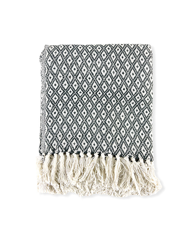 Foulard Multiusos Algodón Flecos Étnica Rombo gris