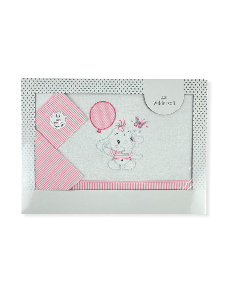 Juego Sábanas Cuna Franela Bordado Elefante rosa