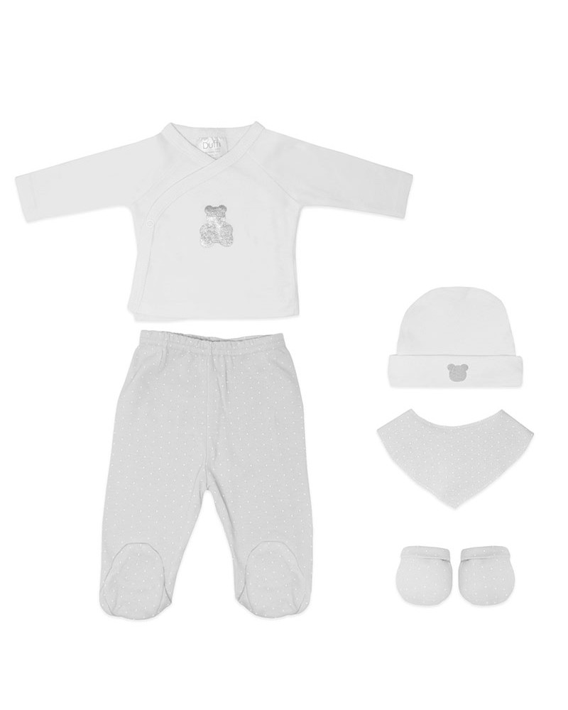 Set Regalo Bebé 5 piezas Algodón Oso gris