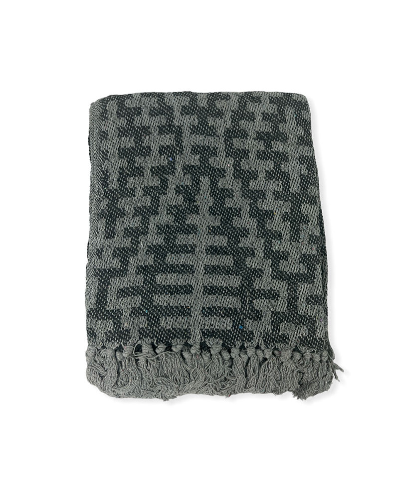 Foulard Multiusos Algodón Flecos Étnica Diamante gris