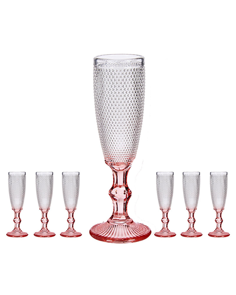 Juego 6 Copas Pie Cava Puntos Color Cristal 185 Ml rosa