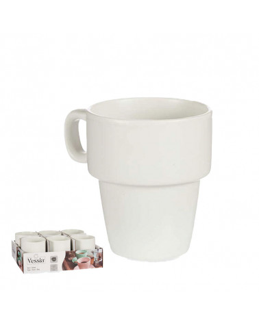 Juego 6 Tazas Desayuno 240 Ml Porcelana Apilables