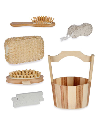 Cubo Madera Con 5 Utensilios Baño beige
