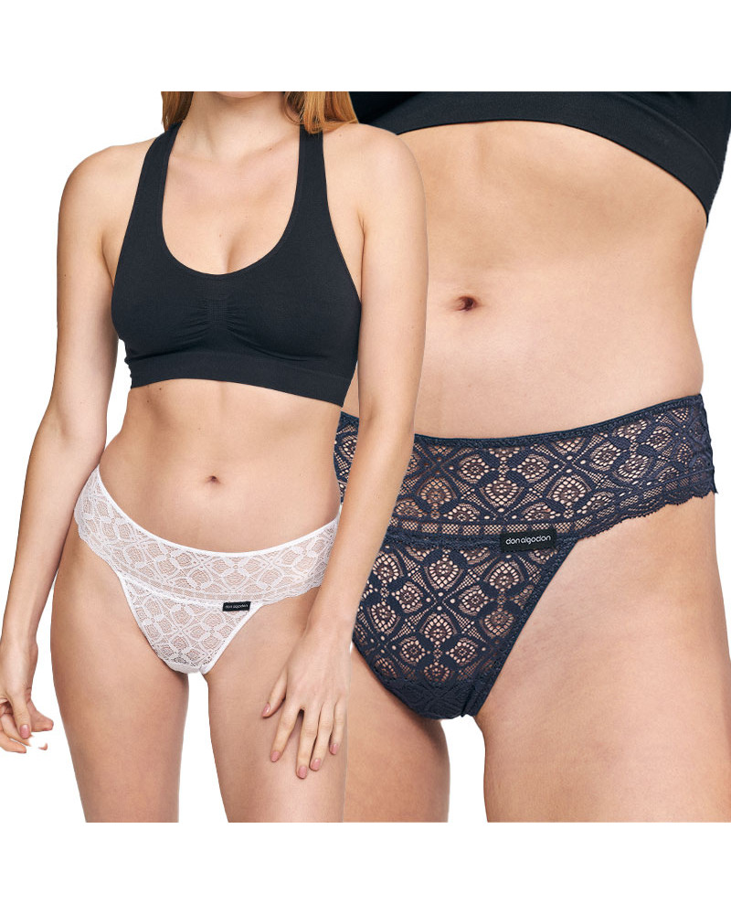 Braga Mujer Tanga Encaje Don Algodón Pack 2 blanco azul