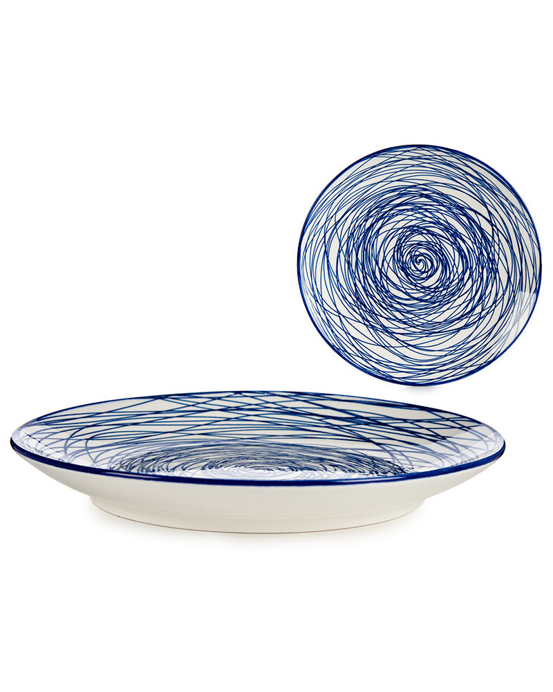 Plato Porcelana Rayado llano azul