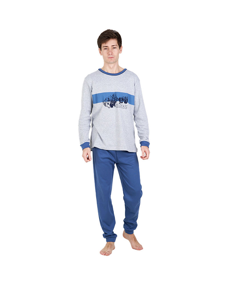 Pijama Invierno Caballero Algodón Perchado Colorado gris