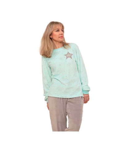 Pijama Invierno Mujer Terciopelo Stars aguamarina