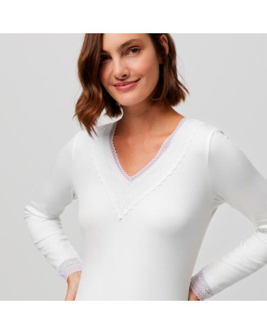 Camiseta Barata Mujer Cuello Pico Térmica Manga Larga Ysabel Mora