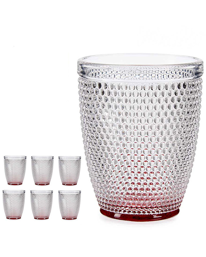 Juego 6 Vasos Agua Puntos Color Cristal 300 Ml rojo