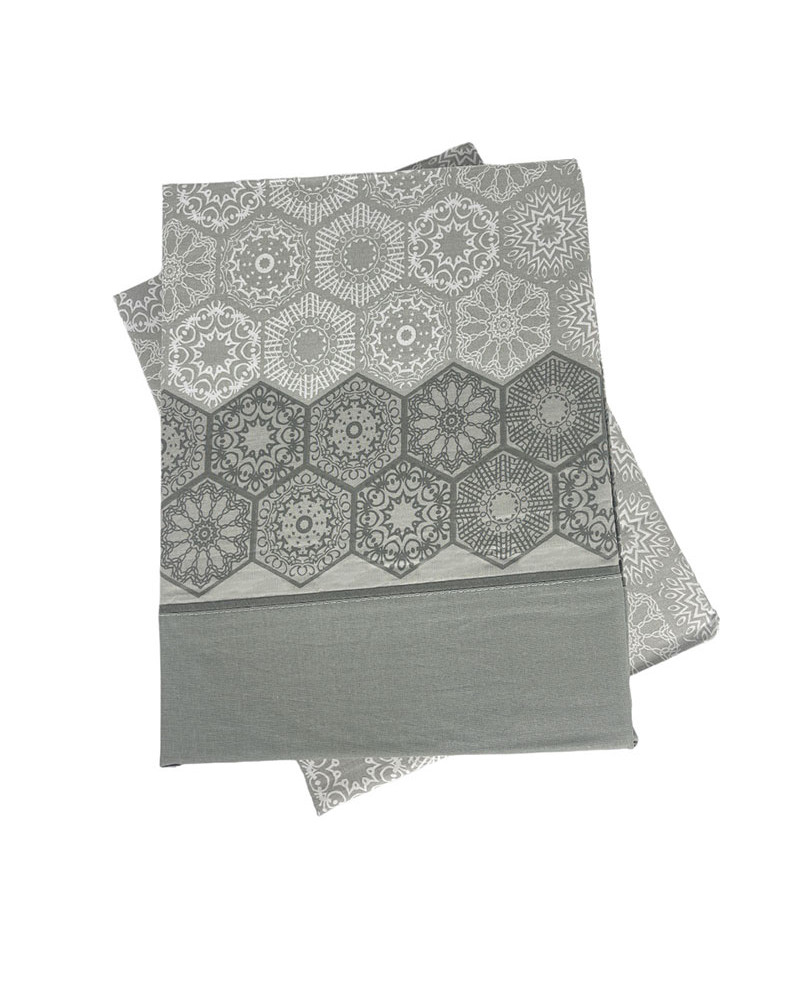 Juego Sábanas Algodón 144 hilos 3 Piezas Mandala gris