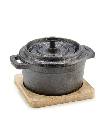 Cazuela Redonda Hierro + Bandeja de Bambú a precio barato