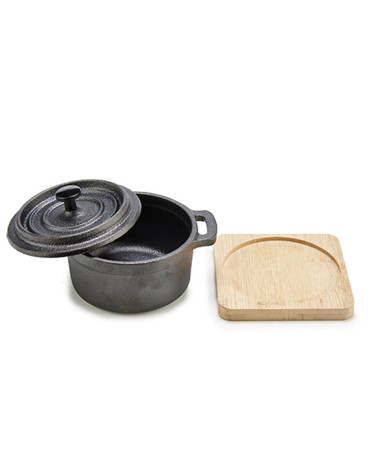 Cazuela Redonda Hierro + Bandeja de Bambú a precio barato