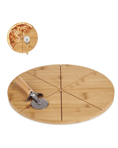 Tabla Bambu 35 cm + Corta Pizzas
