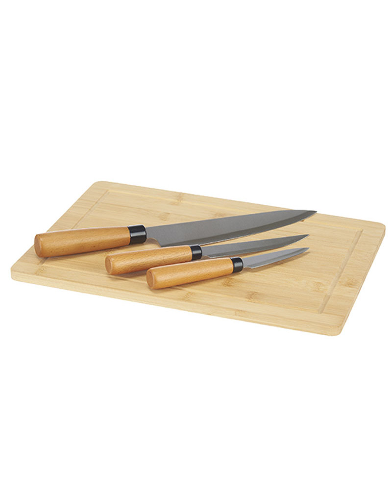 Tabla Corte Bambu + 3 Cuchillos a precio barato