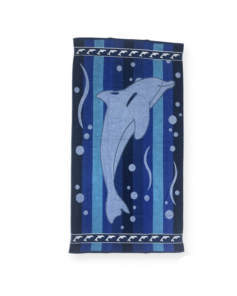 Toalla Playa o Piscina Barata 100 Algodón Egipcio Delfín Color Azul