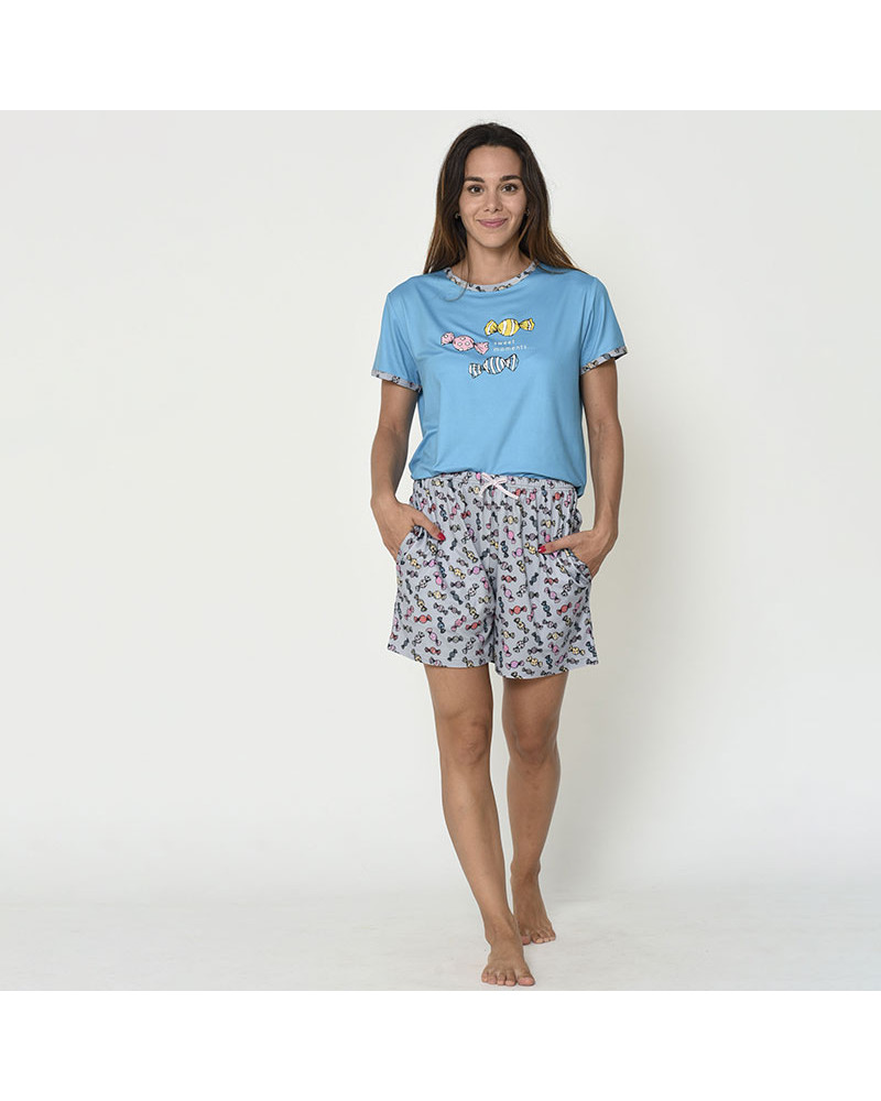 Pijama Verano Algodón Mujer Estampado Caramelos a precio barato