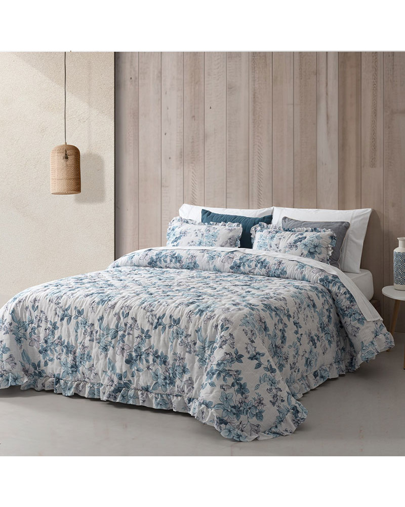 Colcha Volante Lavada Estampada Eva + funda de cojín a precio barato