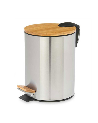 Papelera Acero 3 L Tapa y Pedal Bambú a precio barato