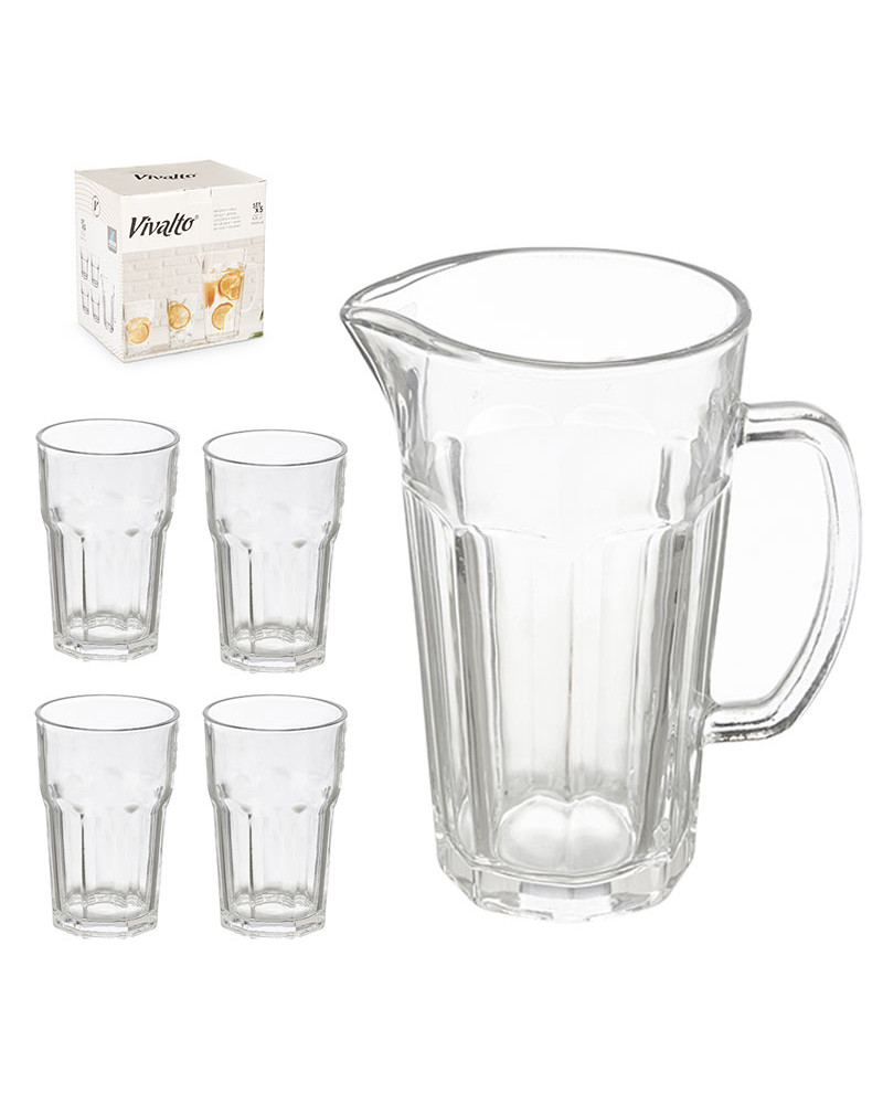 Juego 1 Jarra Cristal 1,3 Lt  + 4 Vasos 315 Ml (5piezas) a precio barato