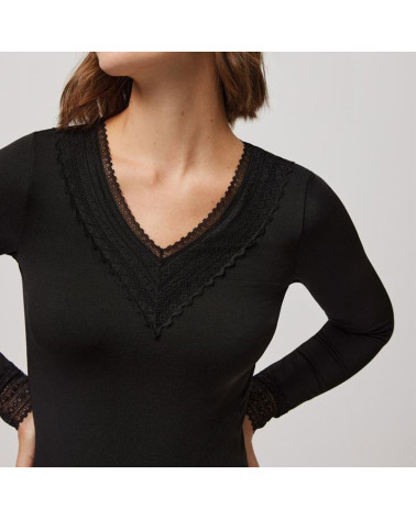 Camiseta Barata Mujer Cuello Pico Térmica Manga Larga Ysabel Mora