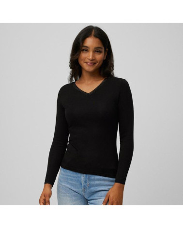 Camiseta Barata Mujer Encaje Cuello Pico Térmica Manga Larga Ysabel Mora