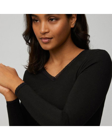 Camiseta Barata Mujer Encaje Cuello Pico Térmica Manga Larga Ysabel Mora