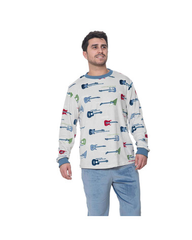 Pijama Invierno Caballero Terciopelo Spandex Música a precio barato
