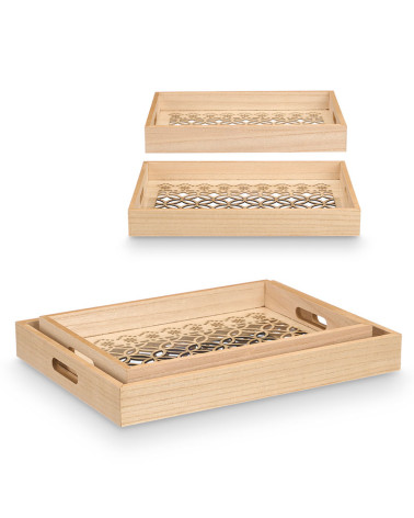 Pack de 2 Bandejas Rectangulares Clásica Madera Círculos baratas