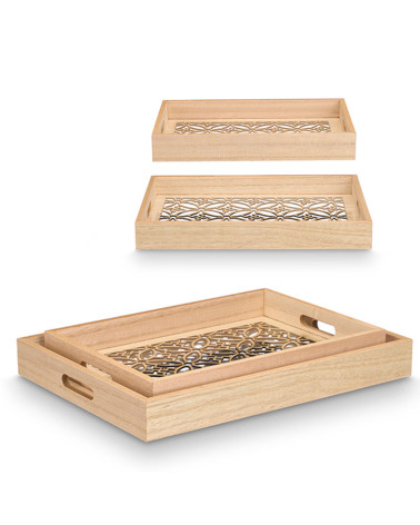 Pack de 2 Bandejas Rectangulares Clásica Madera Flor baratas