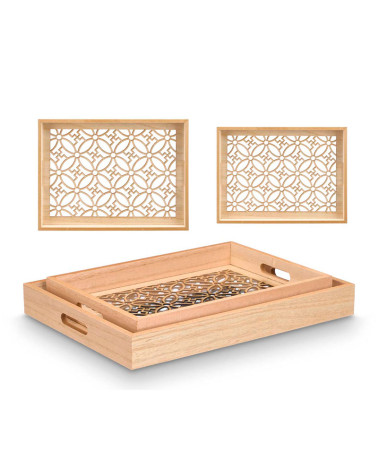 Pack de 2 Bandejas Rectangulares Clásica Madera Flor baratas