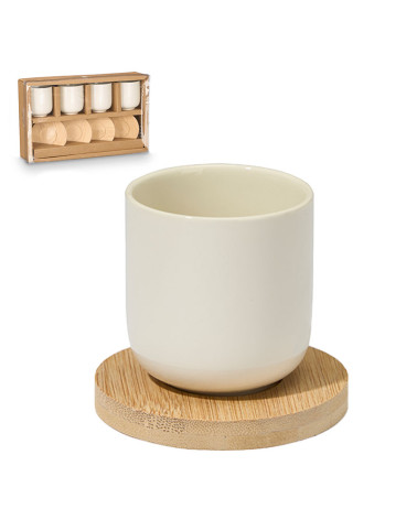 Juego 4 Vasos Café Cerámica + 4 Posavasos Madera barato