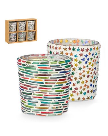 Pack 6 Portavelas Decorativas Vidrio Redondo Estrellas