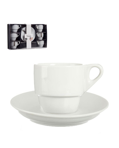 Juego 6 Tazas Porcelana Café + 6 Platos Porcelana barato