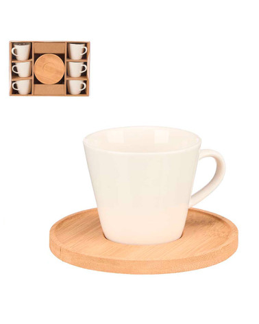 Juego 6 Tazas Café + 6 Platos Madera Bambú Lisos barato