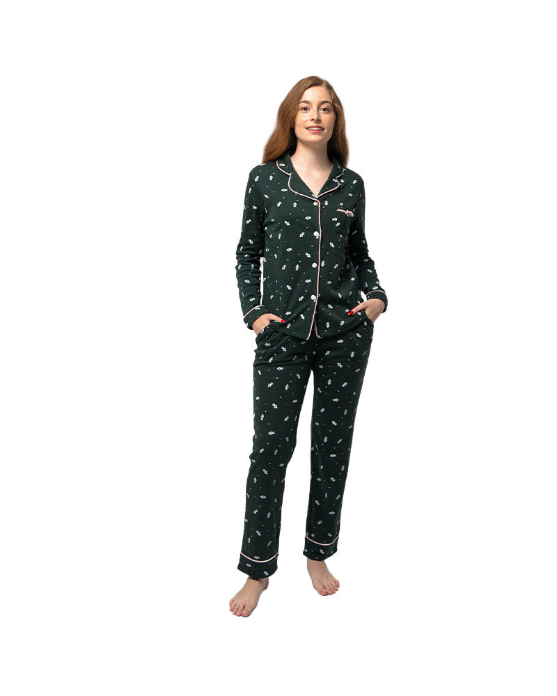 Pijama Algodón Mujer Abierto con Botones Invierno barato