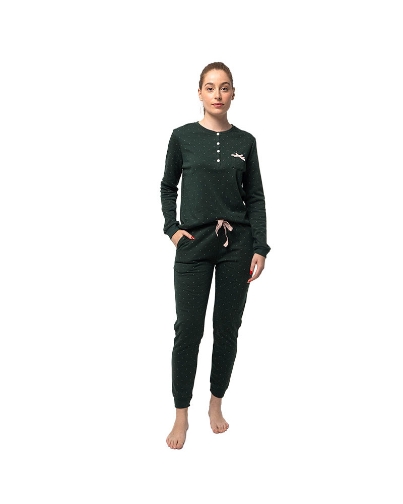Pijama Mujer Invierno Algodón Perchado Puntitos Barato